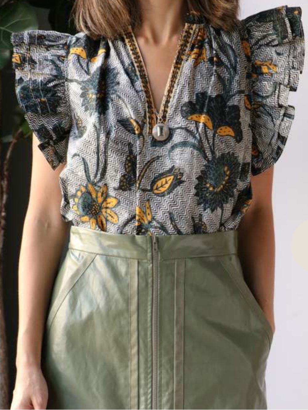 Ulla Johnson Floral Elena Puff-Sleeve V-Neck Top